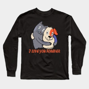 Cat and dog love each other Long Sleeve T-Shirt